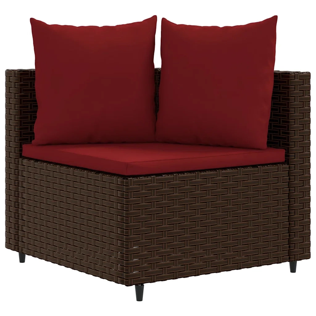 Set Divani da Giardino 7 pz con Cuscini Marrone in Polyrattan