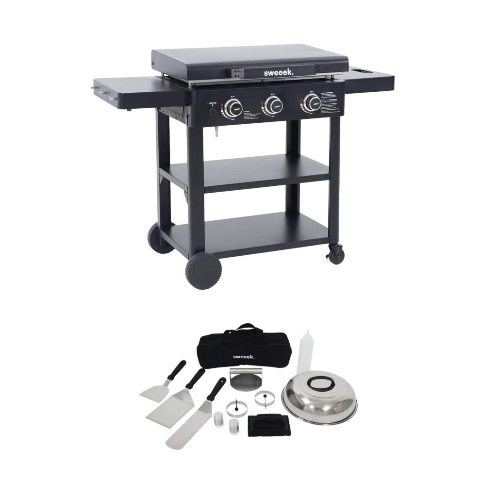 Plancha a gas 3 bruciatori acciaio inossidabile 12kw con carrello e