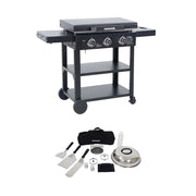 Plancha a gas 3 bruciatori acciaio inossidabile 12kw con carrello e