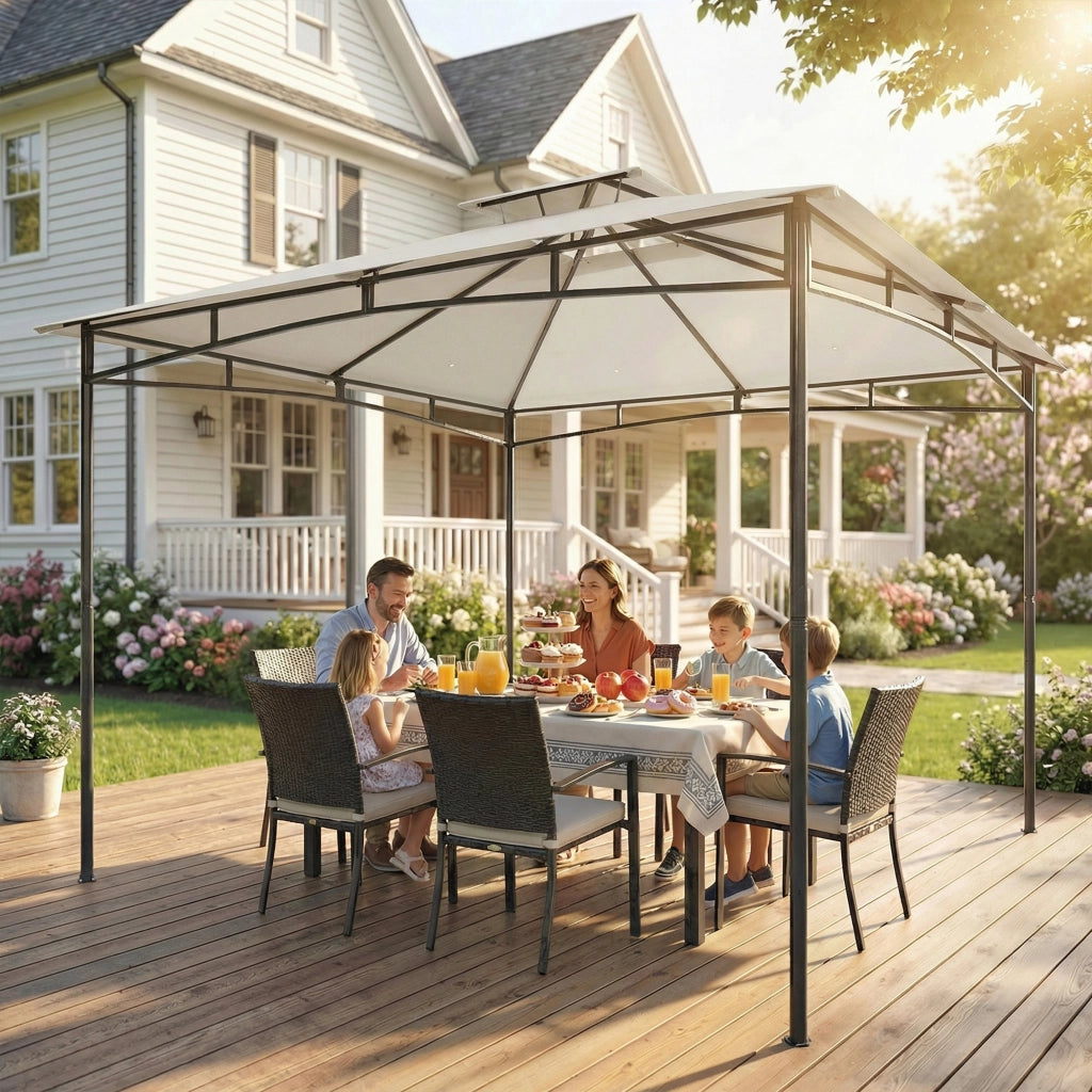 Gazebo da Giardino 3x3m ¨C zephmum ¨C Doppio Tetto Cremewei? Impermeabile