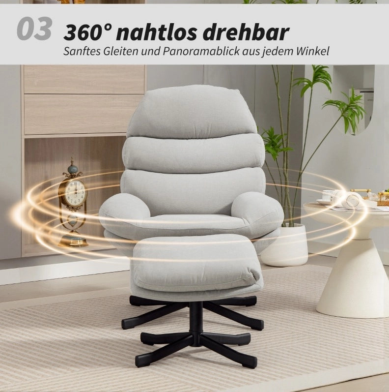 Poltrona relax con poggiapiedi in tessuto chenille crema 78x93x100 cm