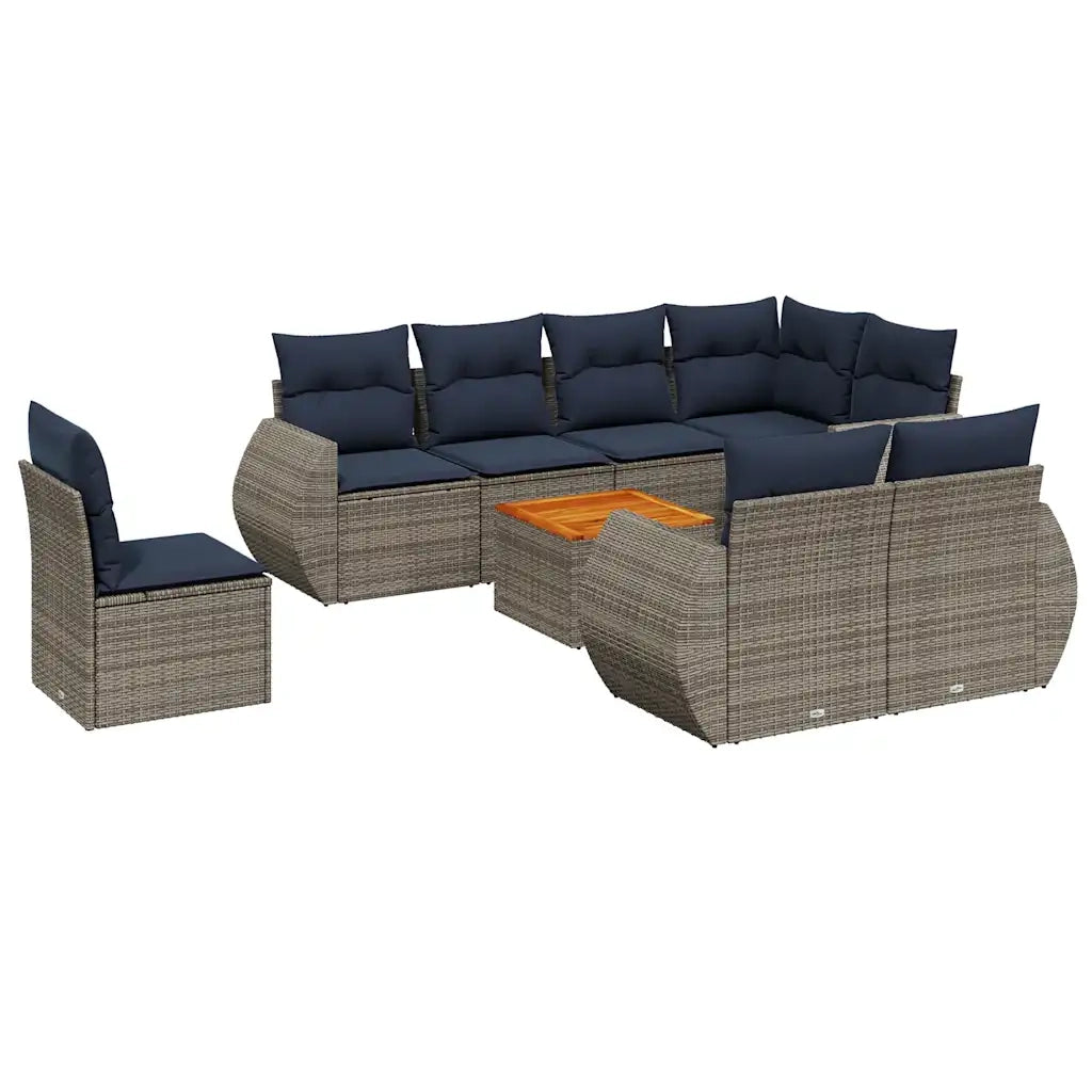 Set Divani da Giardino 9 pz con Cuscini Grigio in Polyrattan 3225102
