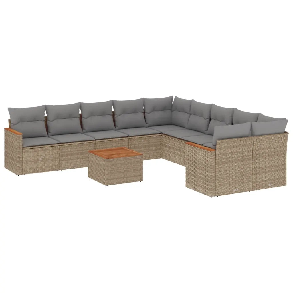 Set Divani da Giardino 11 pz con Cuscini Beige in Polyrattan