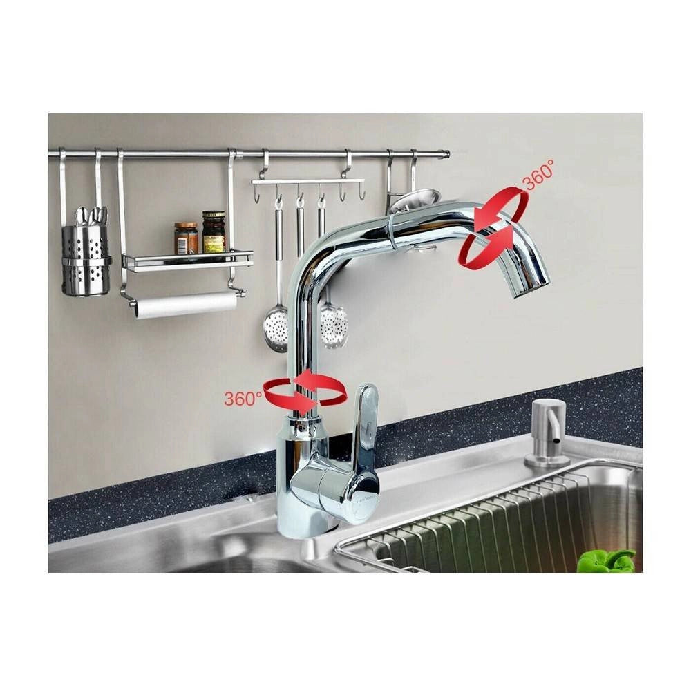 Trade Shop - Rubinetto Miscelatore Monocomando Lavello Cucina Canna Alta Rotante Cromato 8702 -
