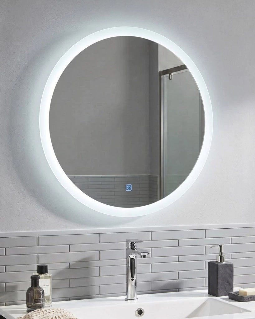 Specchio da parete a LED sospeso da 58 cm Rotondo moderno e contemporaneo per il trucco da toeletta da bagno glamour