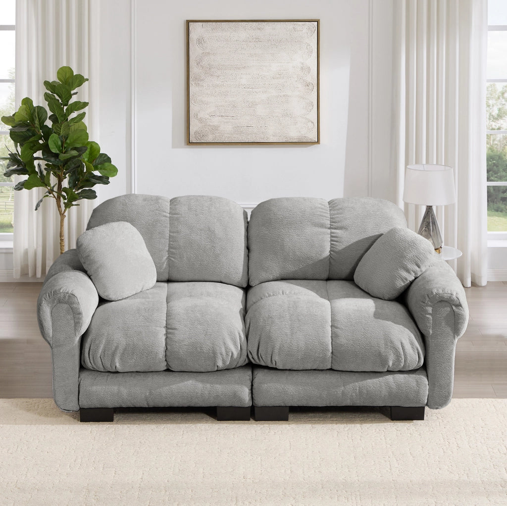 Divano modulare 2 posti 190x86x90 cm in ciniglia con cuscino; grigio chiaro