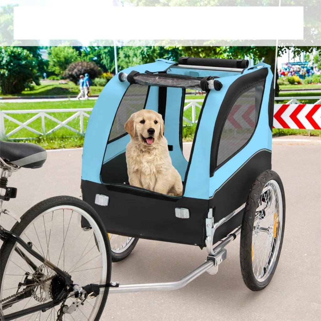Rimorchio bici per animali domestici con ruote 50cm tettuccio apribile, Rimorchio per bicicletta per cani Blu