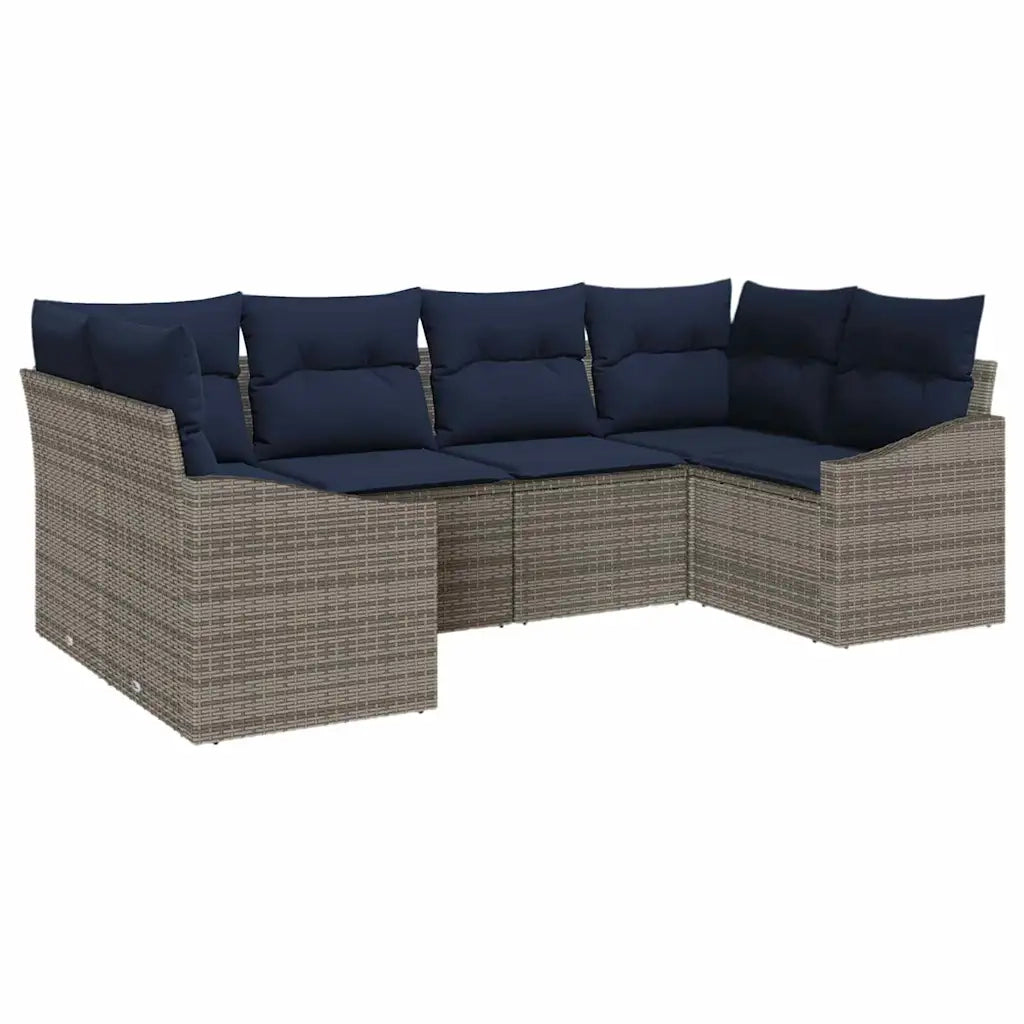 Set Divano da Giardino 6 pcs Grigio e Blu Navy polyrattan