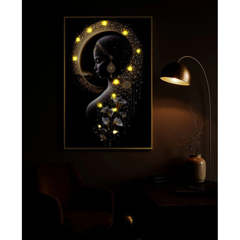 Stampa Con Led Su Tela Laccata Con Cornice Inda cm 60x3,5x90