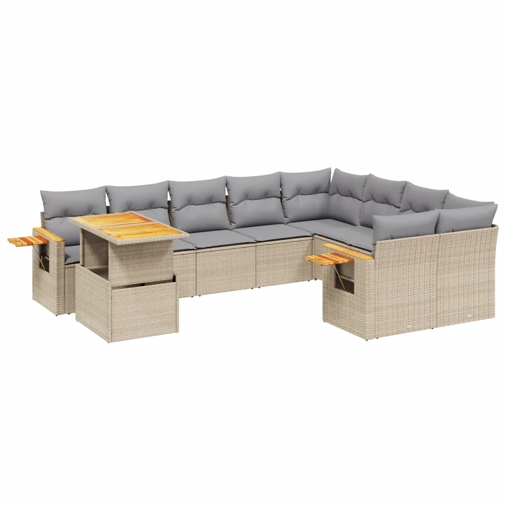 Set Divano da Giardino 10 pz con Cuscini Beige in Polyrattan 3273684