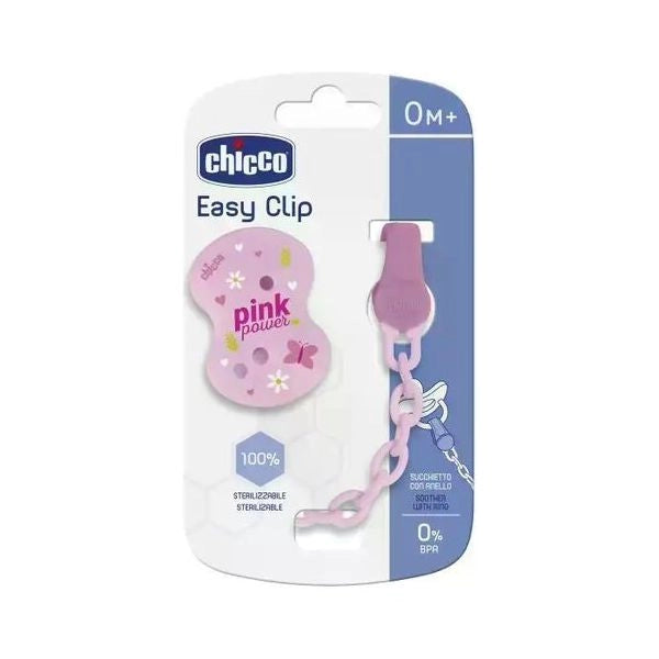Porta succhietto chicco 00040852300000 easy clip con catenella rosa
