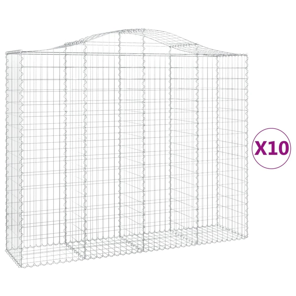Cestini gabbioni recinzione a gabbia muro di contenimento ad arco 10 pezzi 200 x 50 x 160/180 cm ferro zincato argento 02_0040240