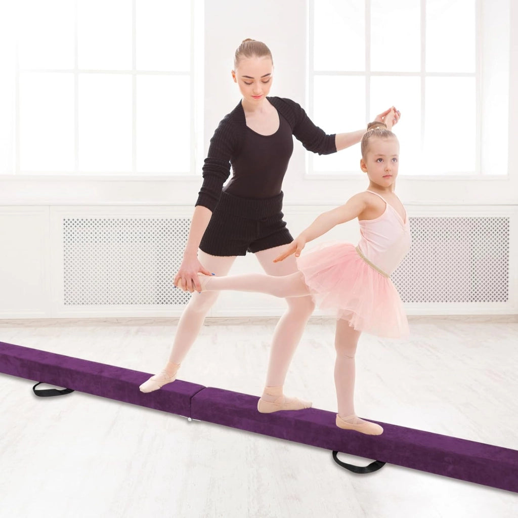 Trave Ginnastica Artistica per Casa 210/240 cm, Trave Pieghevole per Bambini con Maniglia, Base in Legno e Fondo Antiscivolo, Trave di Equilibrio da Pavimento