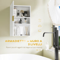 Pensile Mobile Bagno Sospeso con Anta Decorata 40x15x60 cm in MDF Bianco