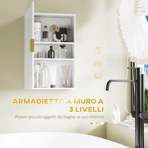 Pensile Mobile Bagno Sospeso con Anta Decorata 40x15x60 cm in MDF Bianco