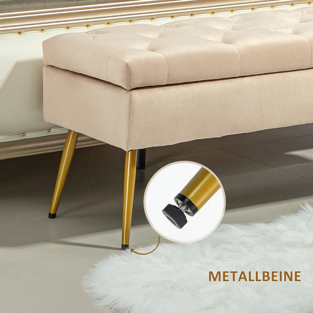 Panca contenitore imbottita effetto velluto ¨C Xylo ¨C Design trapuntato beige 102x35x43cm