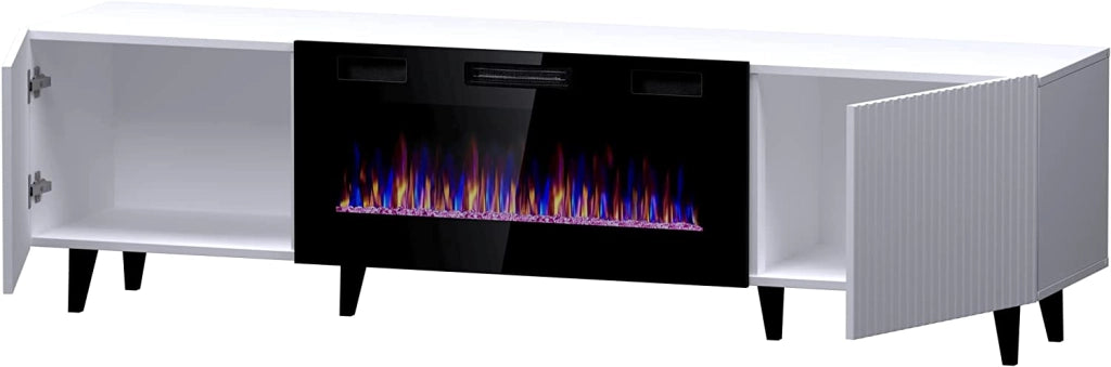 MOBILE TV CON CAMINETTO ELETTRICO INCORPORATO PAFOS cm180x40x49 BIANCO OPACO