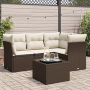 Set Divano da Giardino 5 pz con Cuscini Marrone in Polyrattan