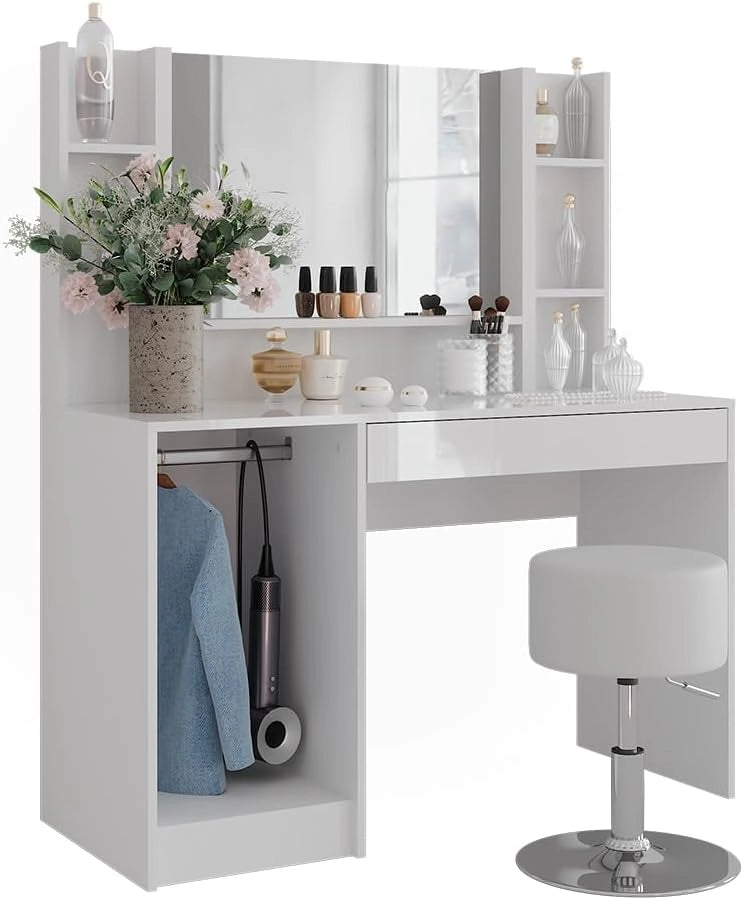 Tavolo da toeletta Sherry, Bianco/bianco lucido, 119.8 cm 5 parti