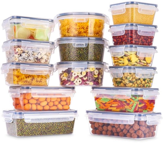 Contenitori alimentari 28 pezzi con set di coperchi (14 contenitori + 14 coperchi), contenitori alimentari, scatole per la preparazione dei pasti, resistenti a lavastoviglie, forno a microonde e congelatore, ermetici e impermeabili