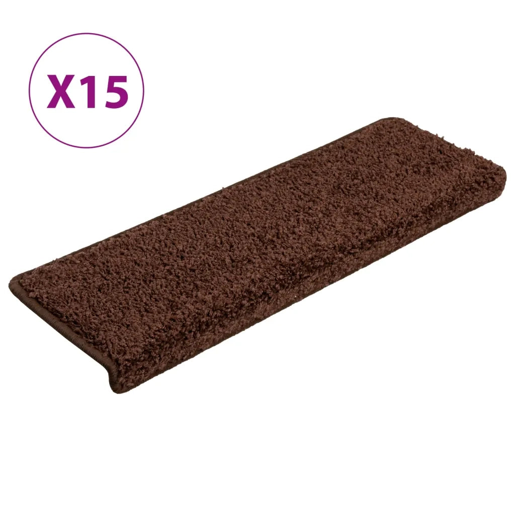 Tappetini per scale 15 pz 65x21x4 cm Marrone Bordo rettangolare 134578