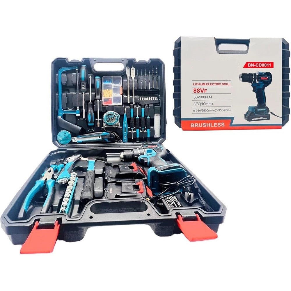 Trade Shop - Set Trapano Elettrico Avvitatore A Batteria 2 Velocità Punte Borsa Attrezzi 2 Batterie -
