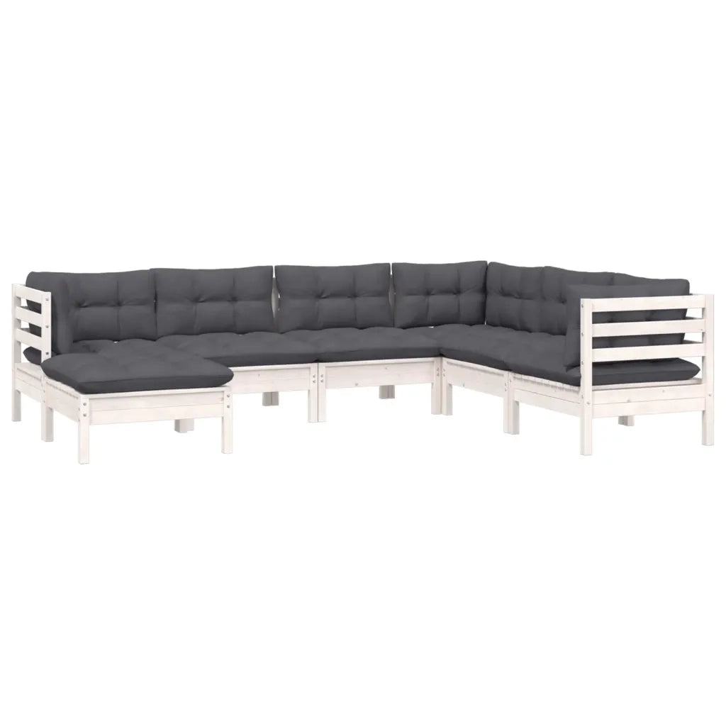 Set Divani da Giardino 7 pz con Cuscini Bianchi Legno di Pino 3096563