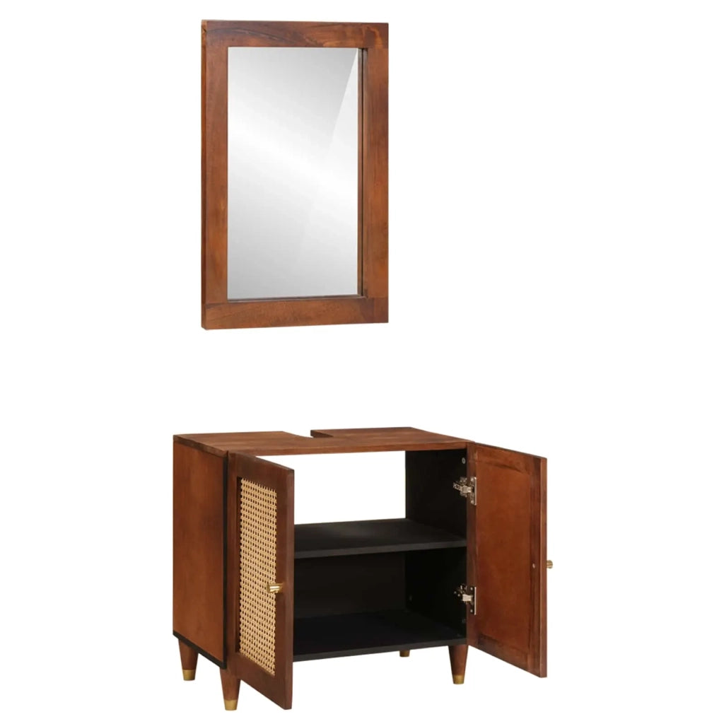 Mobile da Bagno 2 pcs Nero e Oro Legno di mango massello 3310171