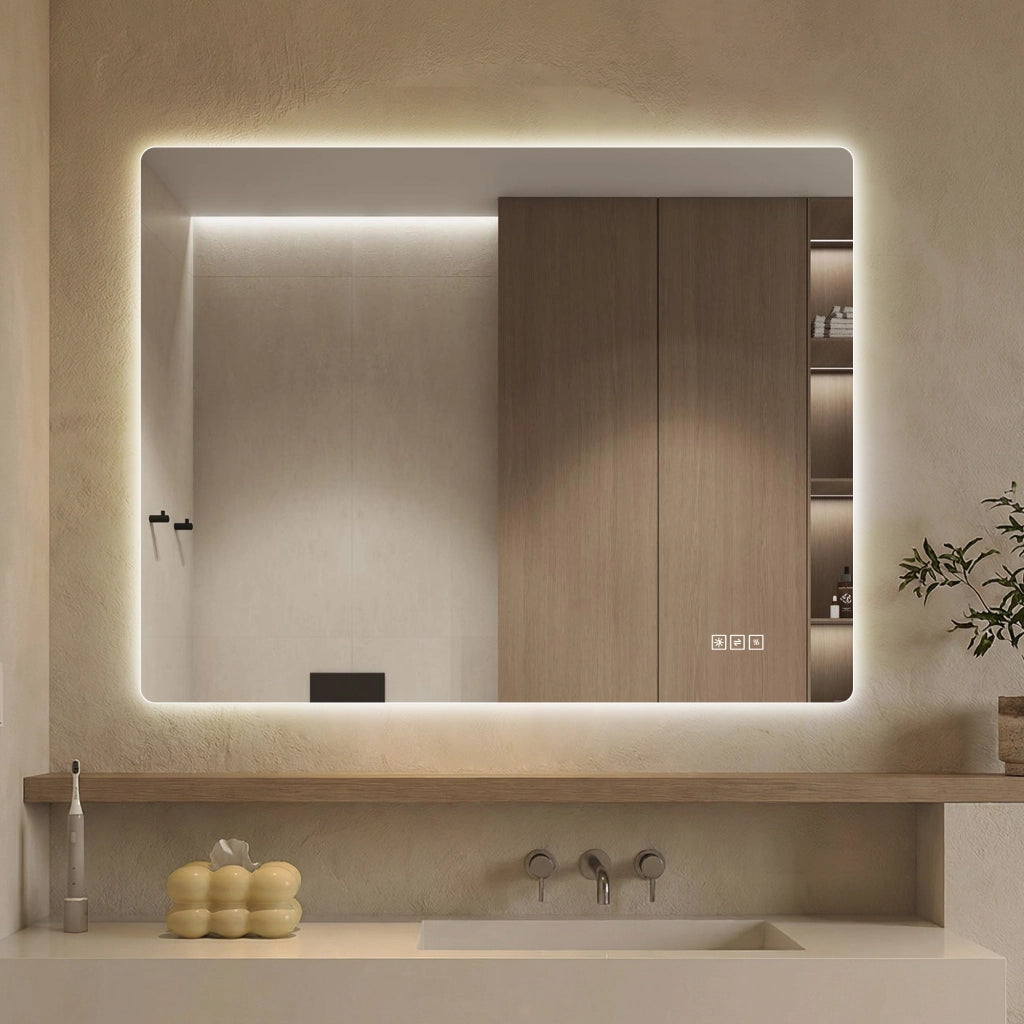 SPECCHIO LED 70x90 cm rettangolare in vetro e metallo argento, dimmerabile