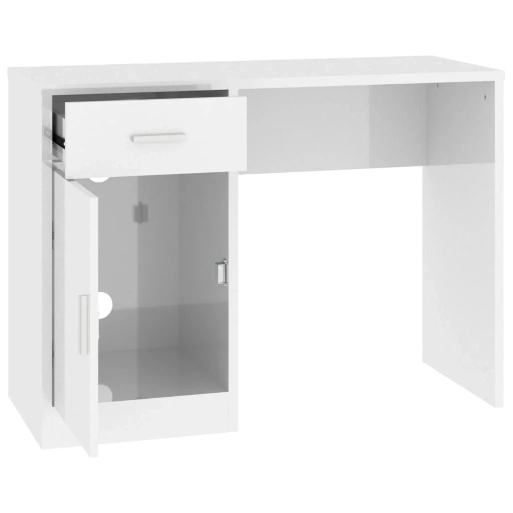 Scrivania tavolo postazione di lavoro scrivania per computer mobile da studio con cassetto e mobiletto finitura lucida 100 x 40 x 73 cm bianco 02_0023450