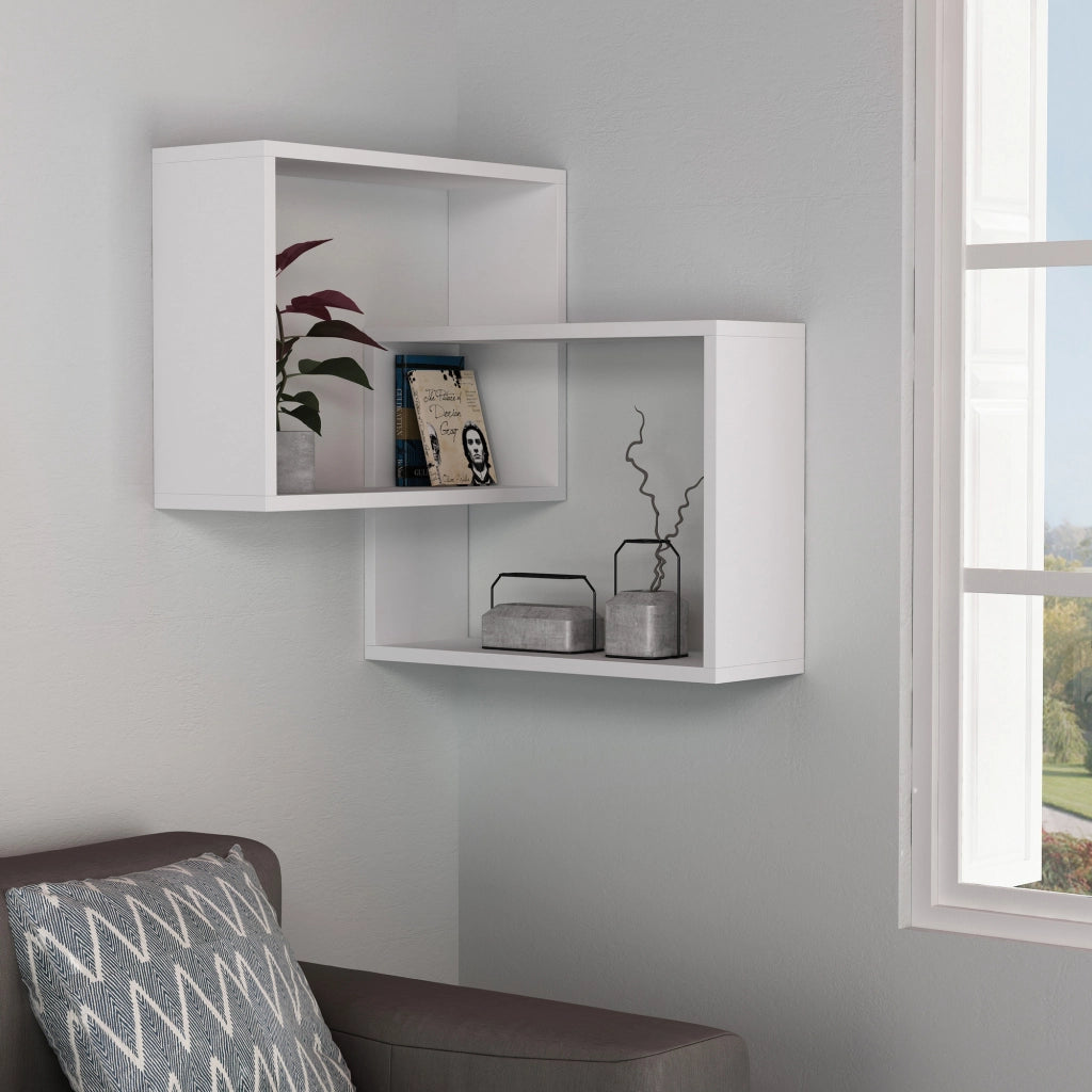 Set di 2 mensole angolari in legno "Ring" - 68 x 60 x 68 cm - Bianco