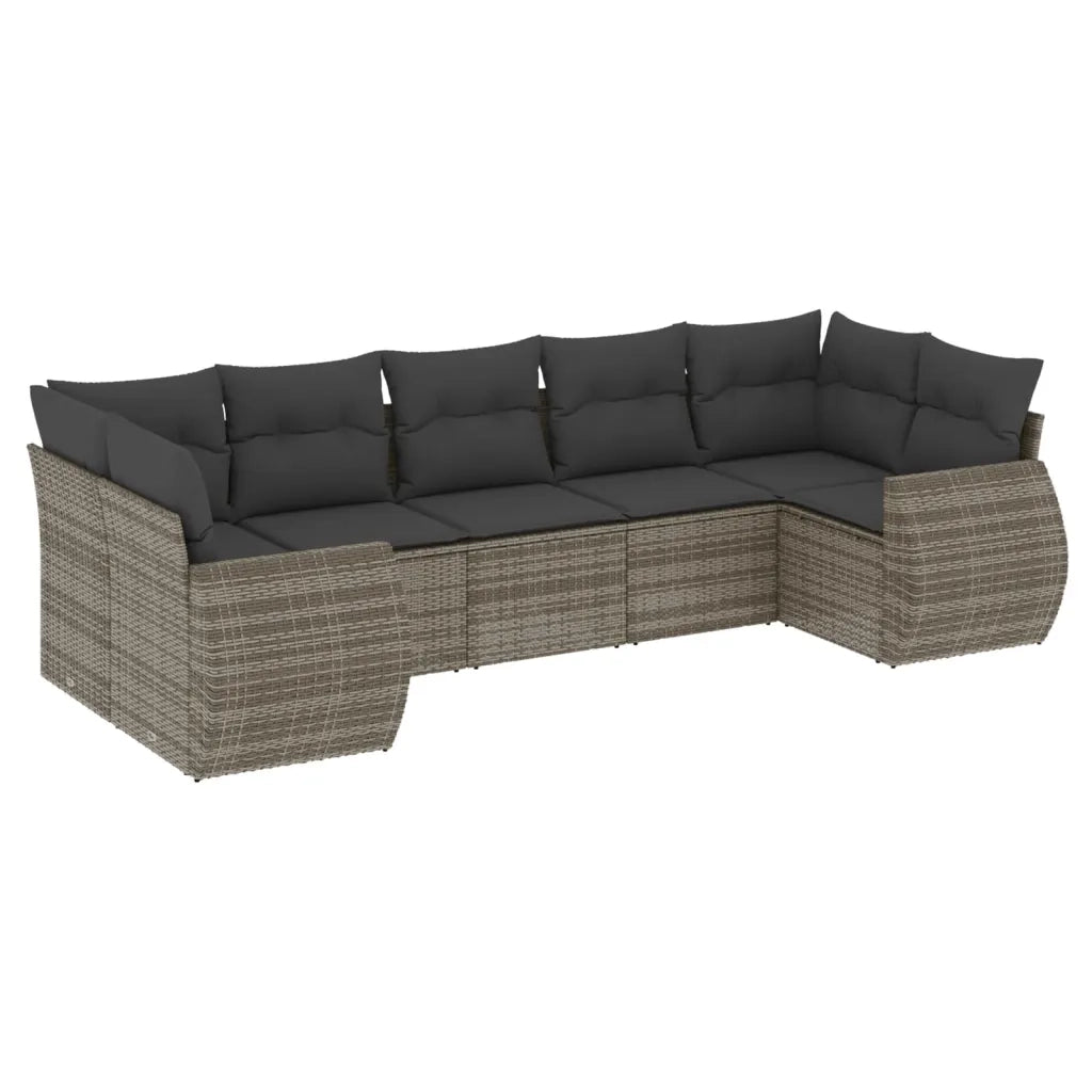 Set Divani da Giardino 7 pz con Cuscini Grigio in Polyrattan 3221789