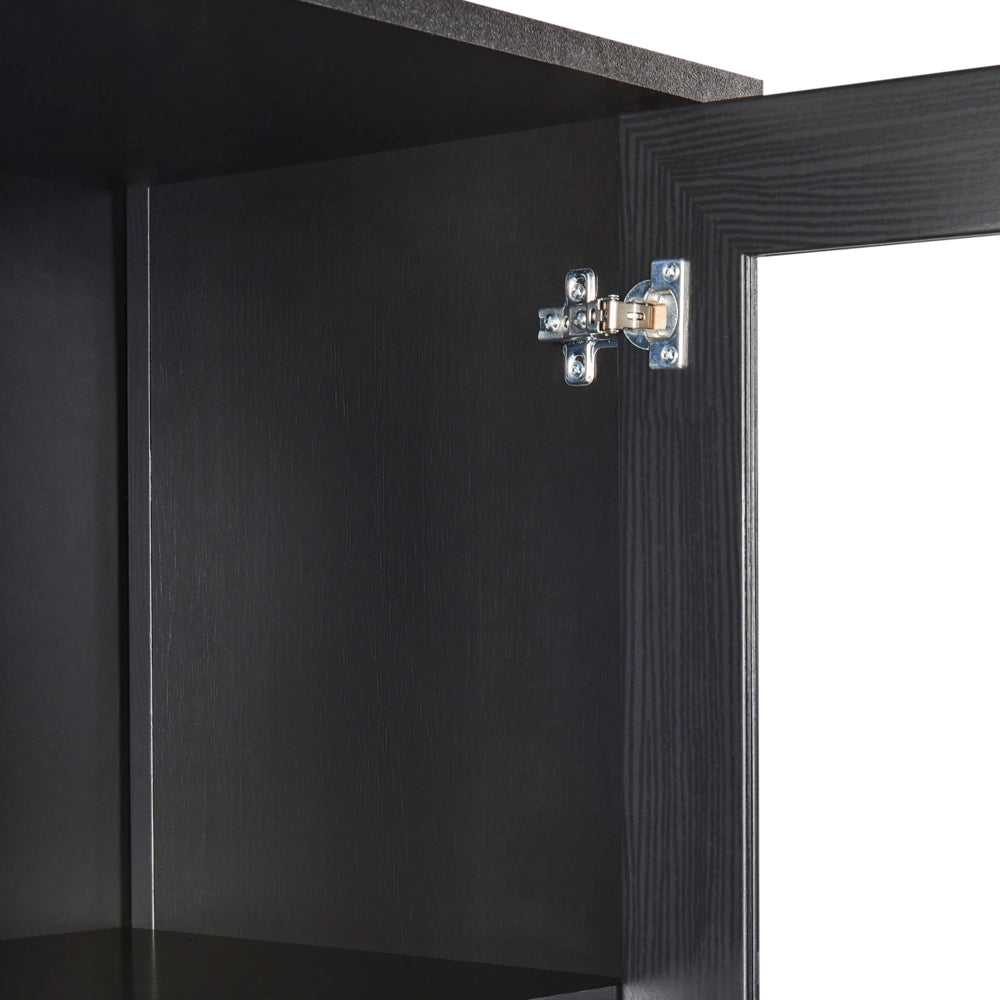 Mobile decorativo in legno massiccio nero con cassetto espositivo in vetro Classico scandinavo a bordo alto Sala da pranzo Soggiorno