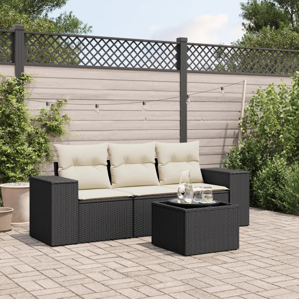 Salotto da Giardino-Set Divani da Giardino 4 pz con Cuscini Nero in Polyrattan 680322