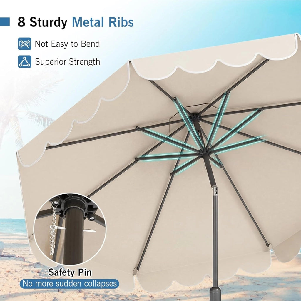 Ombrellone da Giardino 3 x 3 m, Ombrellone Parasole con Manovella e Balze, Inclinabile a 35°, con 8 Osse per Esterno da Balcone, Spiaggia, Terrazzo