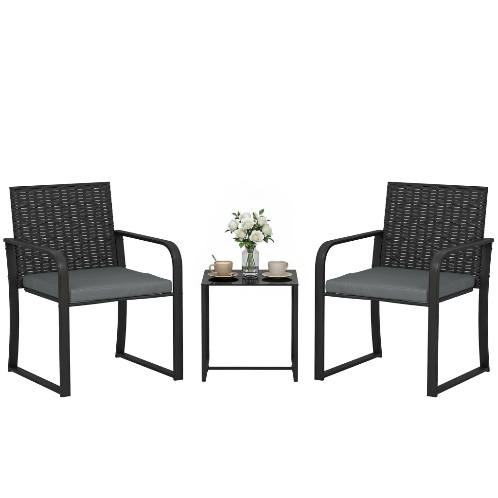 Set Tavolo e Sedie da Giardino in Polyrattan con Cuscini e Piano Vetro Grigio ¨C zephmum ¨C 6 Pezzi