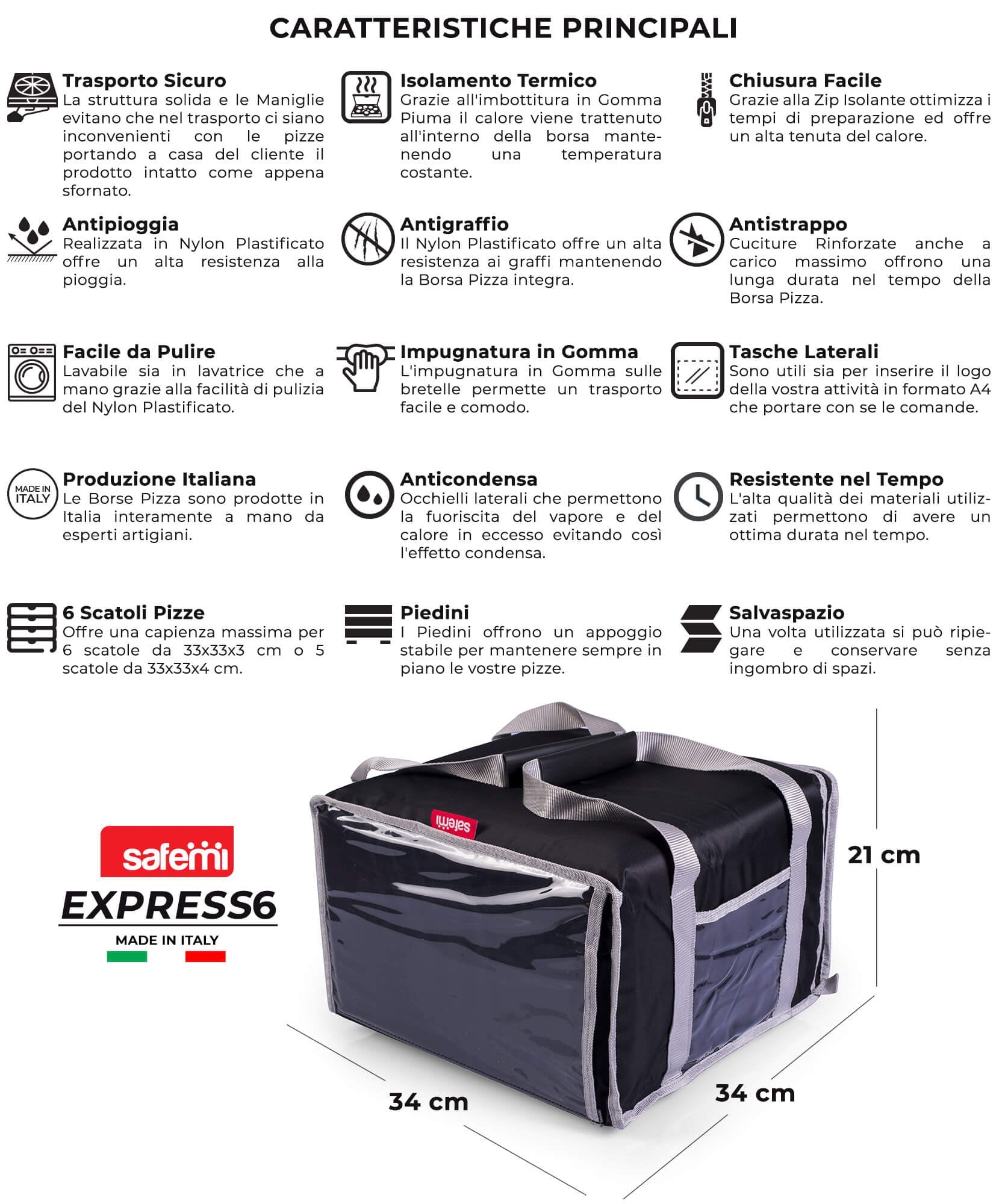 Borsa Termica Porta Pizze da Asporto 6 Cartoni Safemi Express 6 Nera
