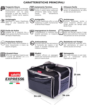 Borsa Termica Porta Pizze da Asporto 6 Cartoni Safemi Express 6 Nera