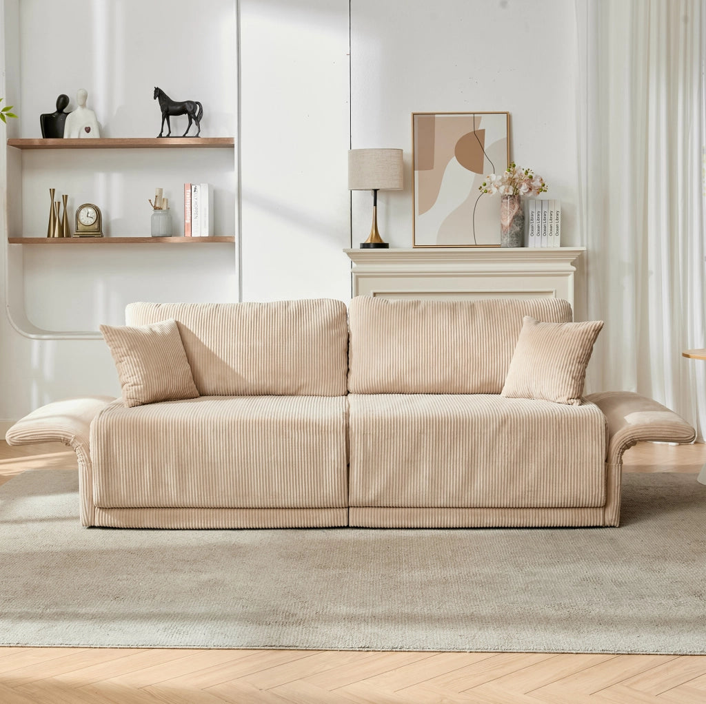Divano letto 182x88x84 cm in tessuto beige, per piccoli spazi