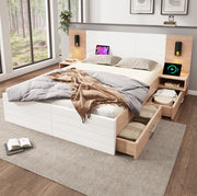 Letto matrimoniale 140x200 cm con cassetti, comodini e USB