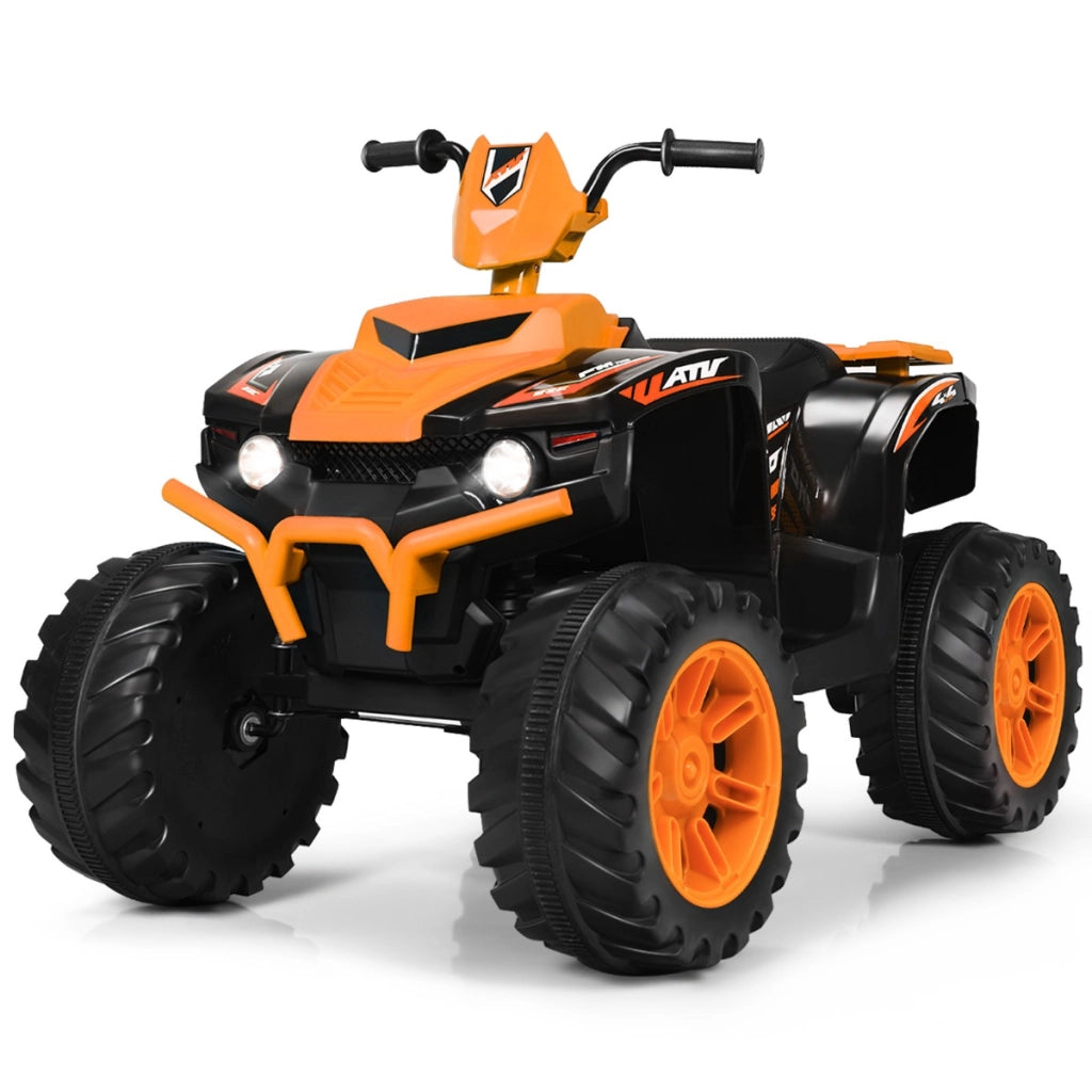 Quad elettrico atv 12 v per bambini con musica e luci led, Quad a batteria con sedile comodo 104x67x74cm Arancione-Macchinine giocattoli