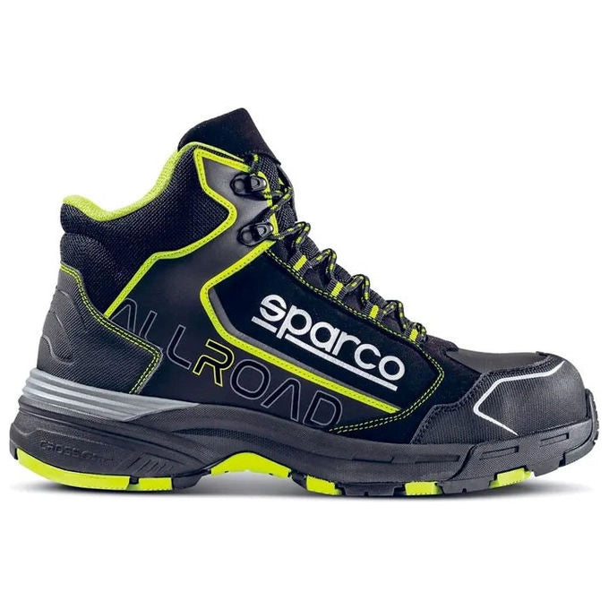 Sparco scarpe antinfortunistiche Allroad Motegi, S3 SRC ESD, puntale composito metal free, tomaia idrorepellente, suola antiscivolo HRO, nero giallo