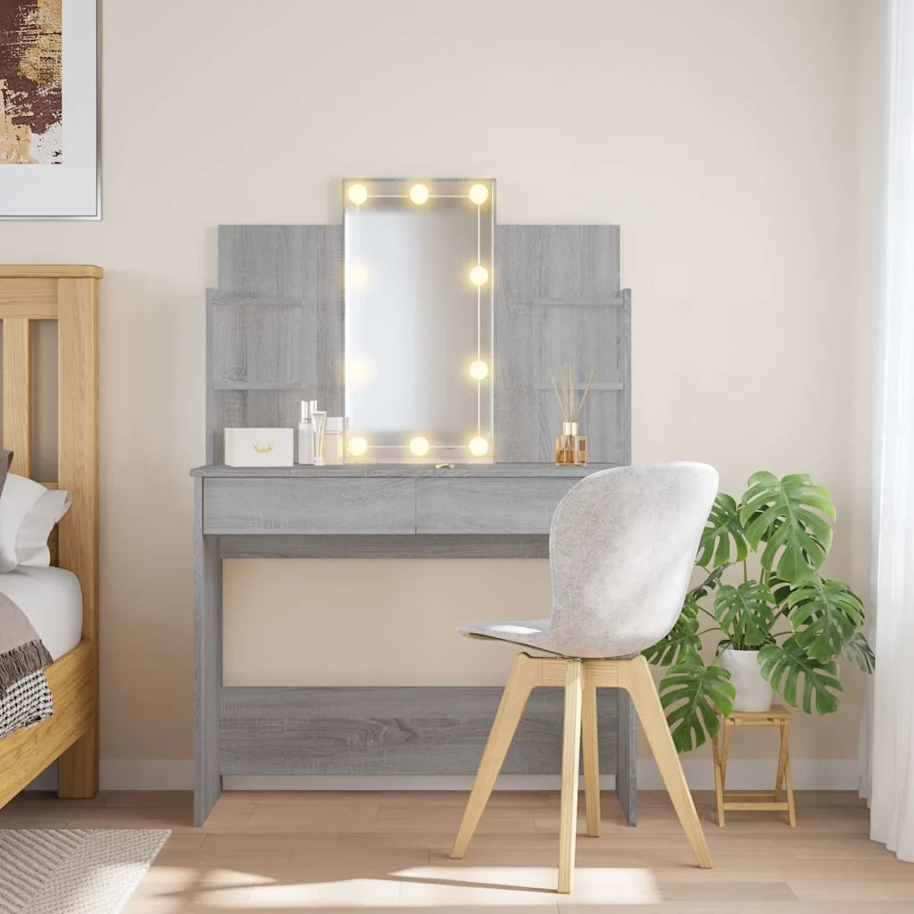 Toeletta | Tavolo da Trucco con Luci LED Grigio Sonoma 96x40x142 cm