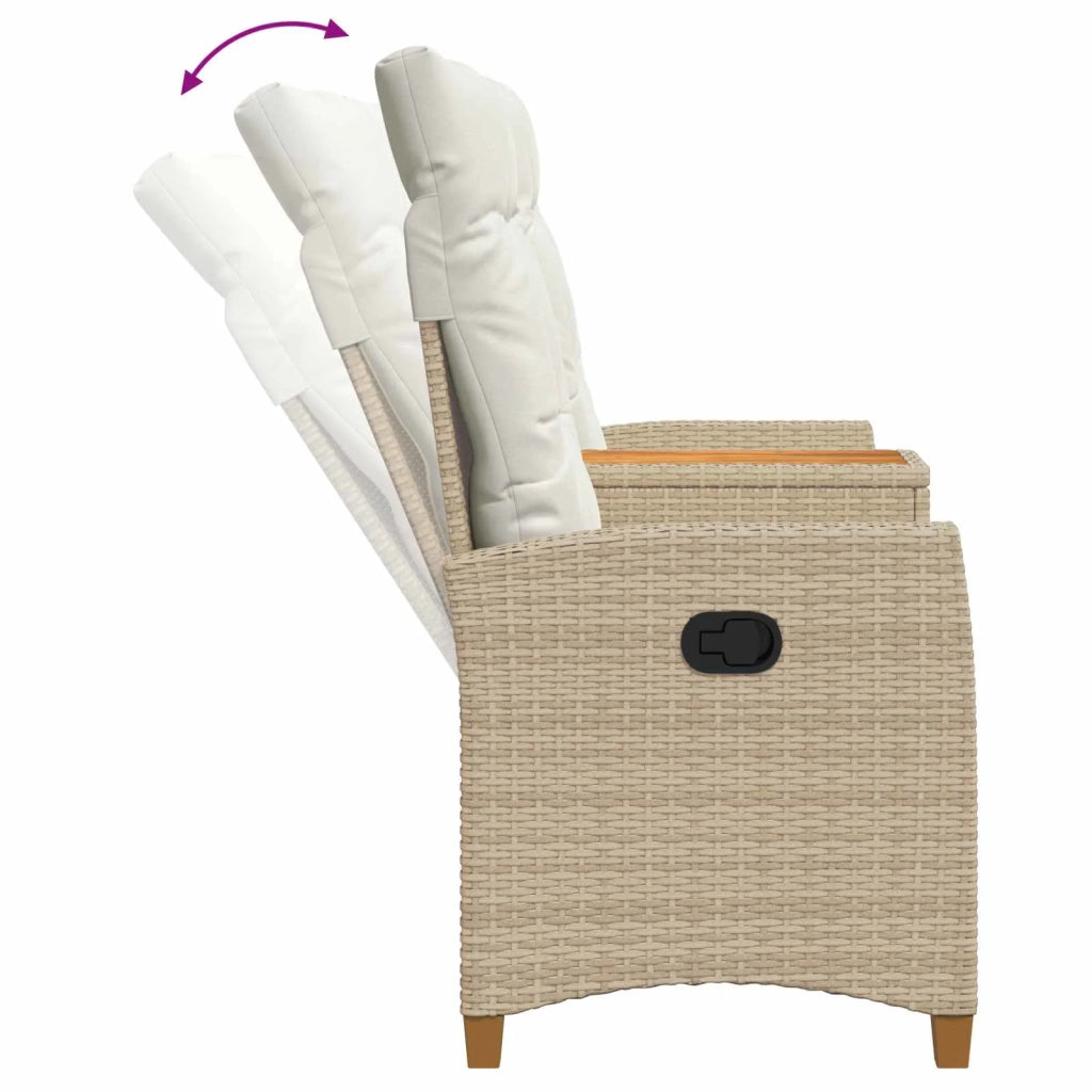 Panchina reclinabile con tavolo Beige e Bianco Crema polyrattan 42026816