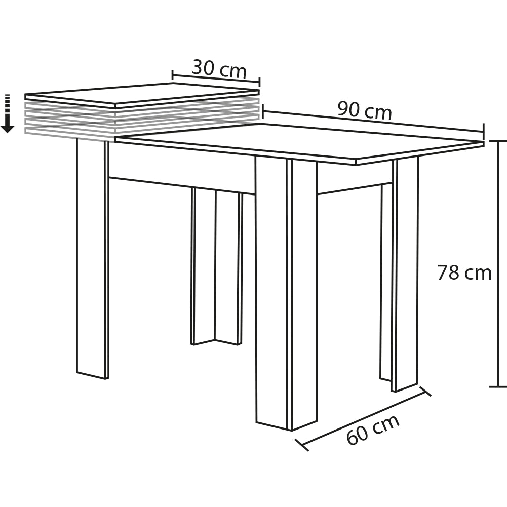 Tavolo in Legno Cucina 60x90 cm H 78 cm Allungabile fino a 60x120 cm Bianco