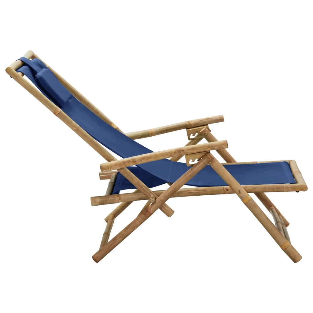 Sedia Reclinabile Relax Blu Marino in BambÃ¹ e Tessuto