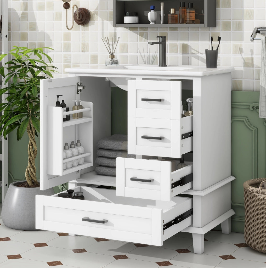 Mobile bagno freestanding con lavabo in ceramica, 76x46x83,5 cm, bianco