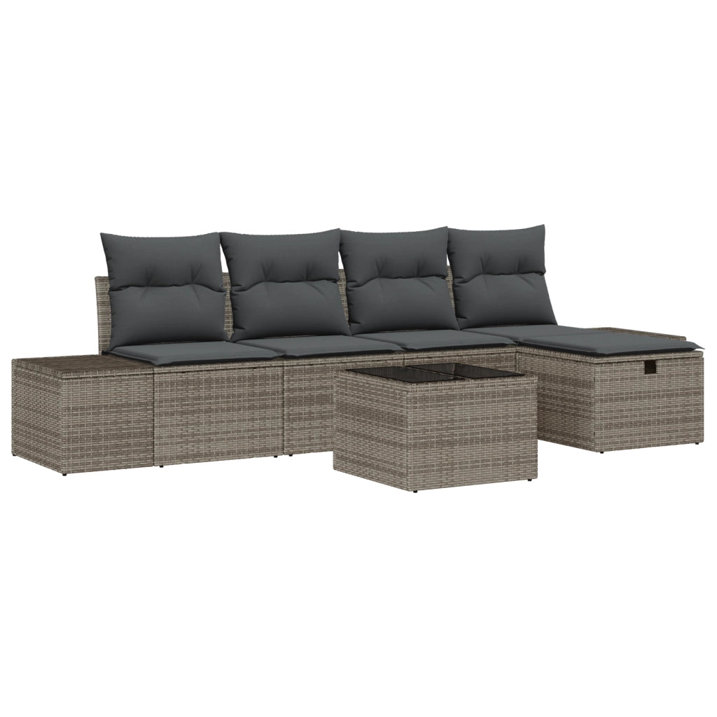 Set divani giardino 6 pezzi con cuscini Grigio Polyrattan