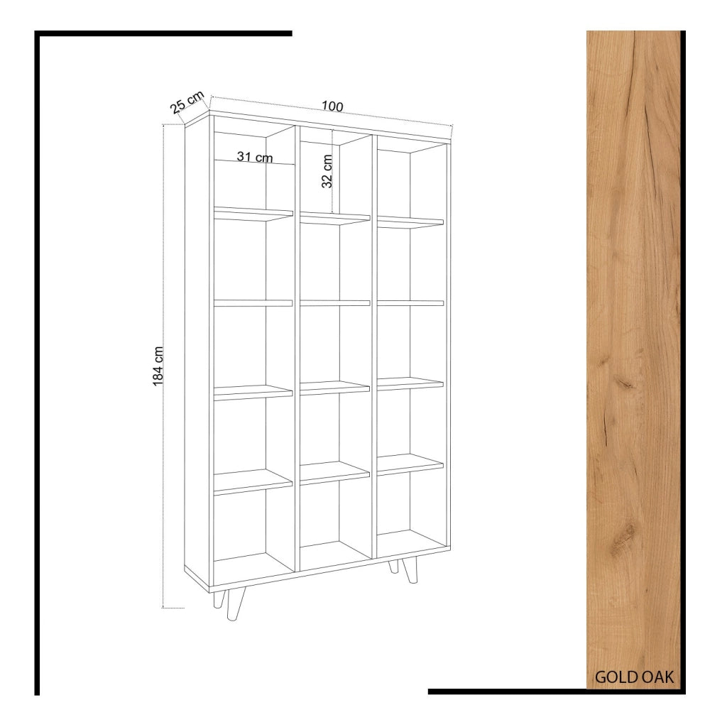 Libreria in legno "Zipa" 100 x 25 x 184 cm - Rovere