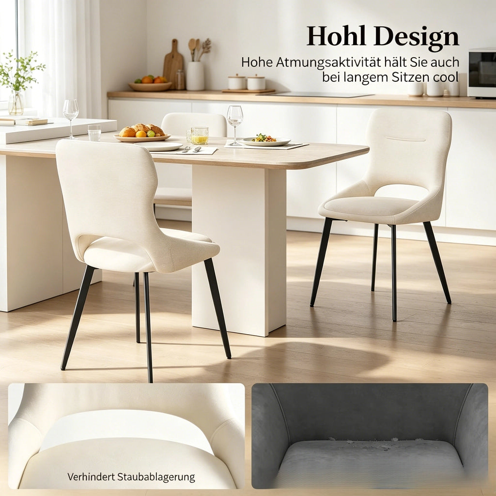 Sedia da Pranzo Set da 4 con Braccioli e Piedini Regolabili in Ciniglia Beige